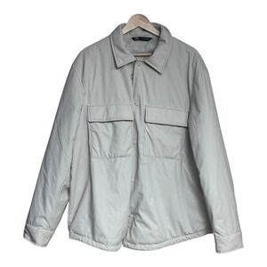 Zara Mens XL Padded Shirt Jacket Coat Overshirt Button Front Pockets Beige